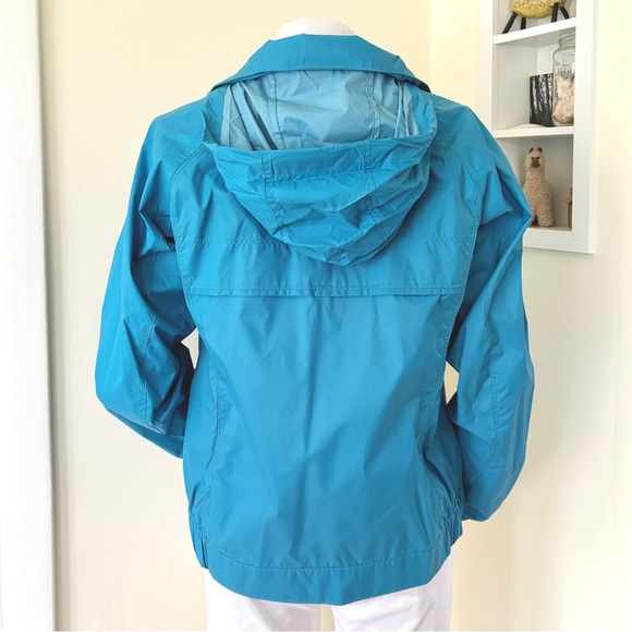 Columbia teal blue rain jacket wind breaker with hidden roll up hood - Picture 8 of 16
